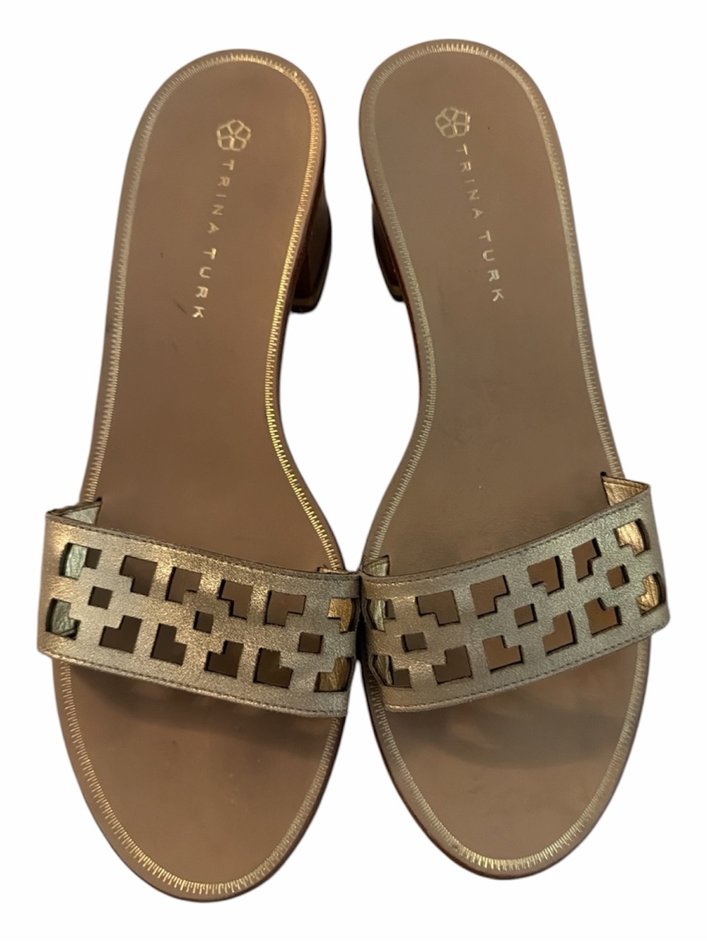 Trina Turk Metallic Gold Cutout Slide Sandals